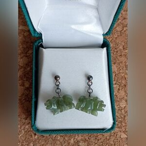 Alaska Mint Genuine Jade Bear Sterling Silver Earrings